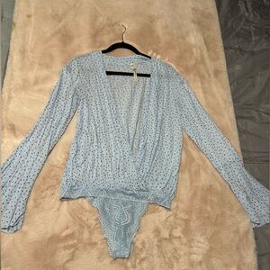 Free People Intimately Makin Waves Polka Dot Bell Sleeves Bodysuit Top - Small